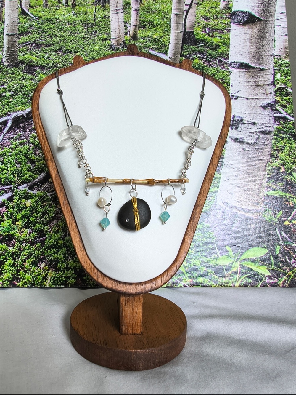 Handmade in Colorado crystal pearl stick choker necklace